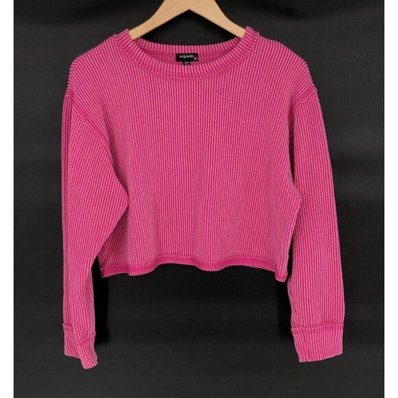 Originality Tops - Originality Pink Ribbed Cropped Long Sleeve Top Womens XS y2k Coquette Feminine